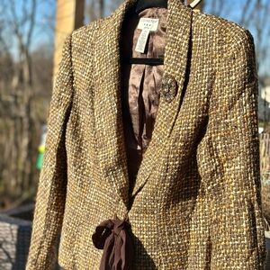 Covington Womens Petite Nubby Tweed Tie Blazer Jacket